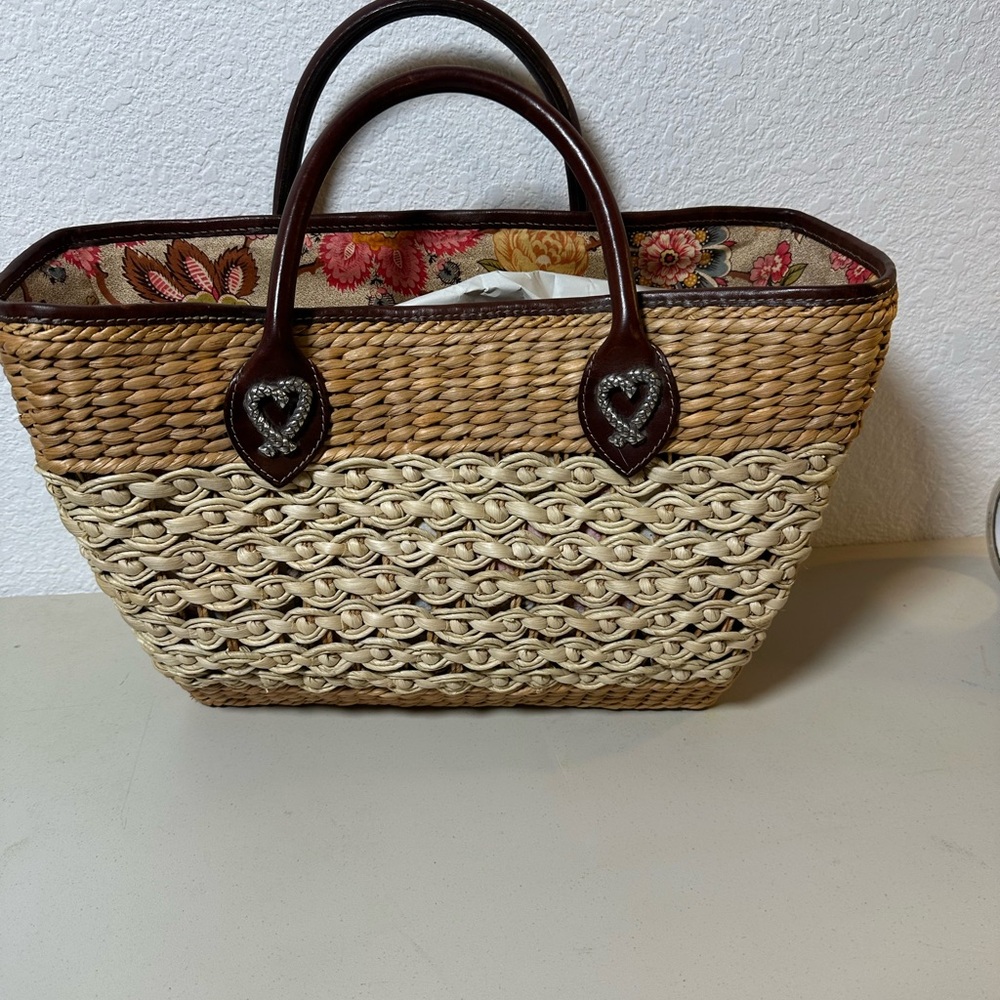 Brighton Woven Tote in Brown and Tan